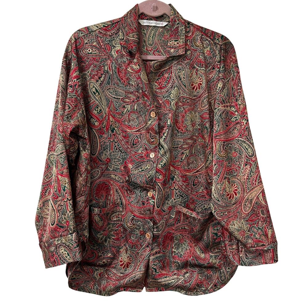 Victoria’s Secret Vtg Womens Sz Small Paisley Long Sleeve Button Down Pajama Top